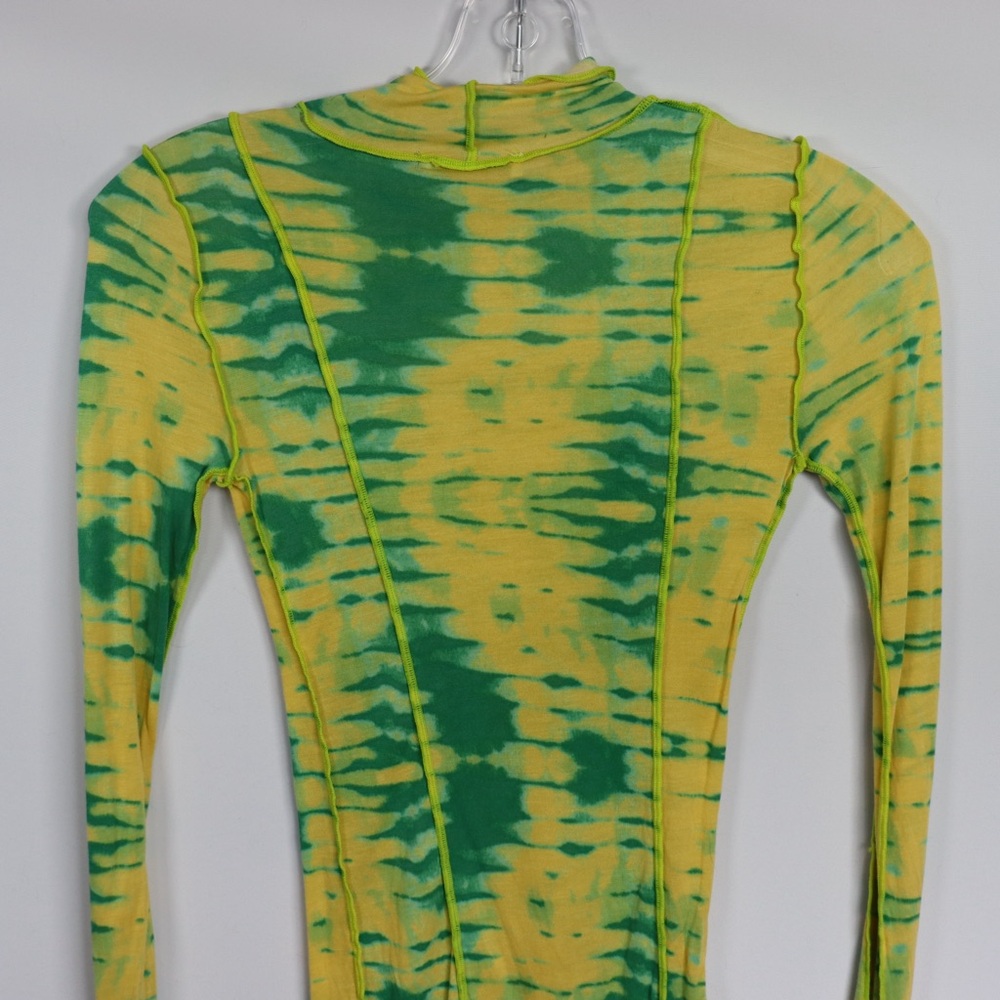 Wilfred Aritzia Tie Dye Fitted Long Sleeve Top Green Yellow XXS Stretch - Picture 5 of 6